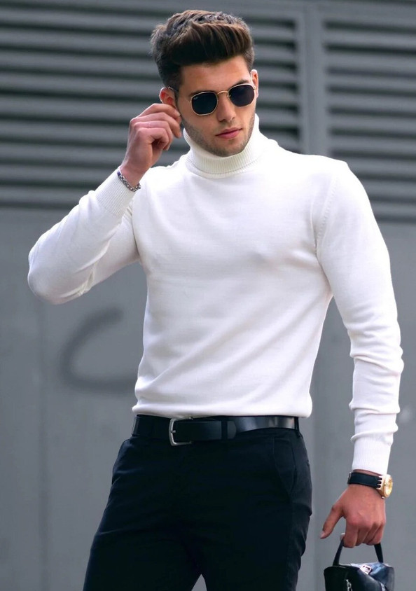 Suit Mens White Mock Neck Shirt VERTICALS Solid Men High Neck