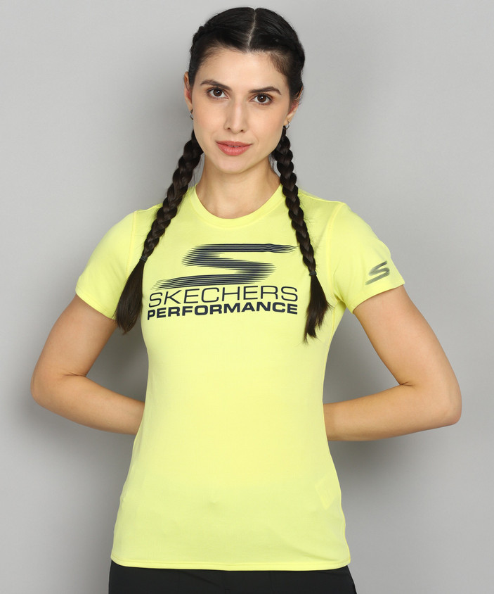 Skechers Solid Women Crew Neck Yellow T-Shirt