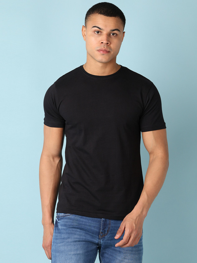 V-MART Solid Men Round Neck Black T-Shirt Buy V-MART Solid Men