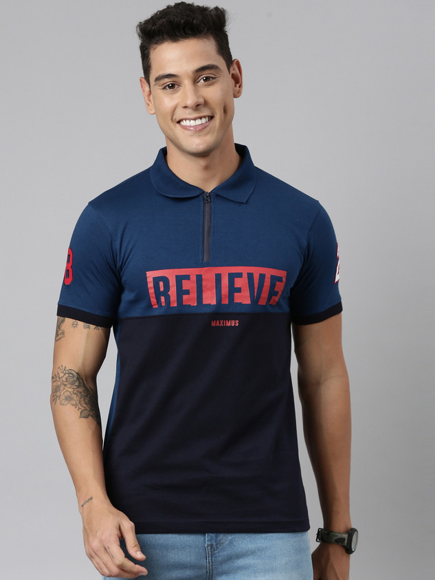 Dixcy Scott Maximus Colorblock Men Polo Neck Blue T-Shirt