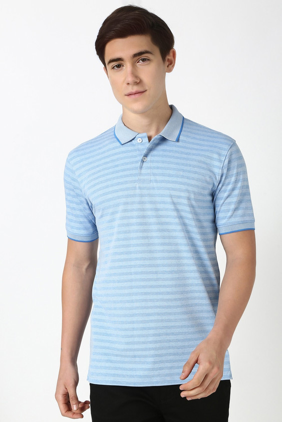 Peter England Striped Polo Neck Top Buy Men Black Stripe Polo Neck