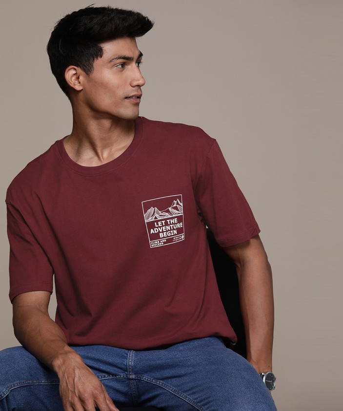 Roadster Printed, Typography Men Round Neck Maroon T-Shirt Buy