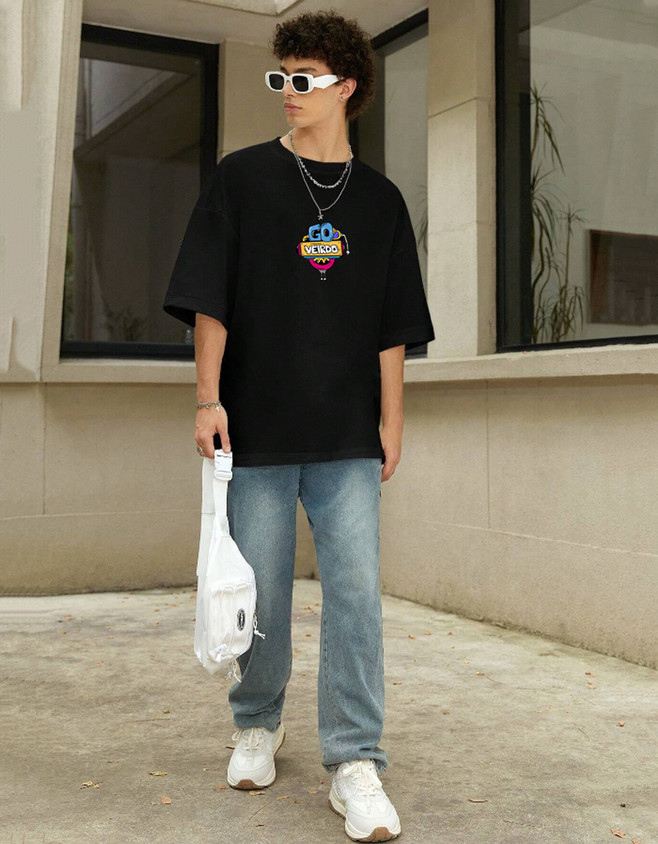 Veirdo Cheap Oversized Tees Veirdo Black Loose Fit Graphic Print