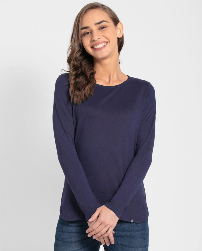 JOCKEY Solid Women Round Neck Dark Blue T-Shirt