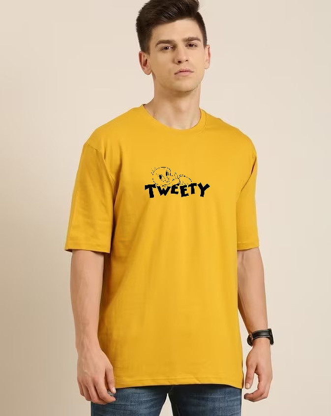 clickwell Printed, Typography Men Round Neck Yellow T-Shirt