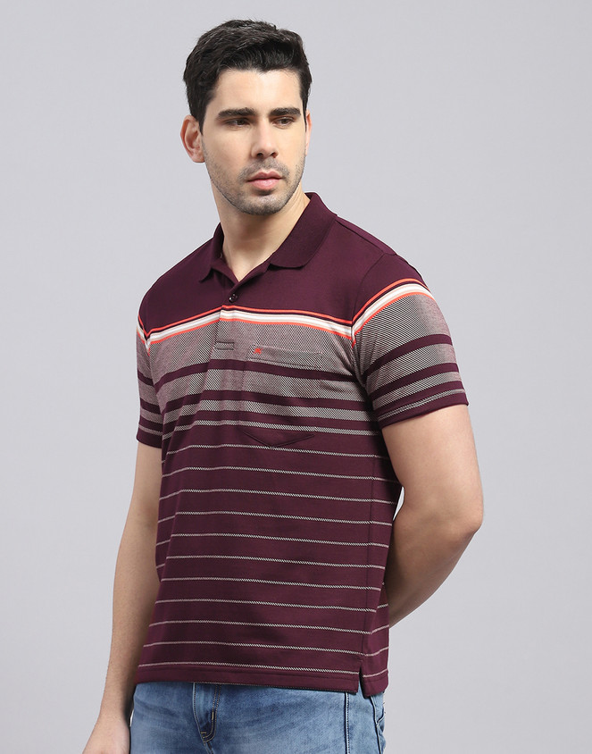 MONTE CARLO Striped Men Polo Neck Maroon T-Shirt Buy MONTE CARLO