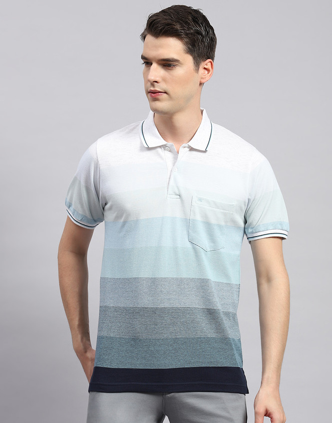 MONTE CARLO Striped Men Polo Neck Light Blue T-Shirt Buy MONTE