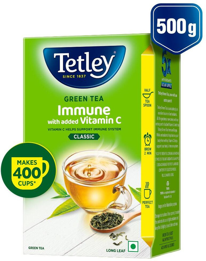 Tetley Green Tea Long Leaf Immune, With Added Vitamin C Green Tea