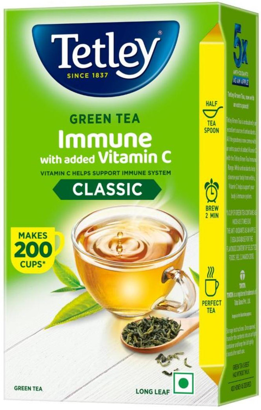 Tetley Green Tea Long Leaf Immune, With Added Vitamin C Green Tea