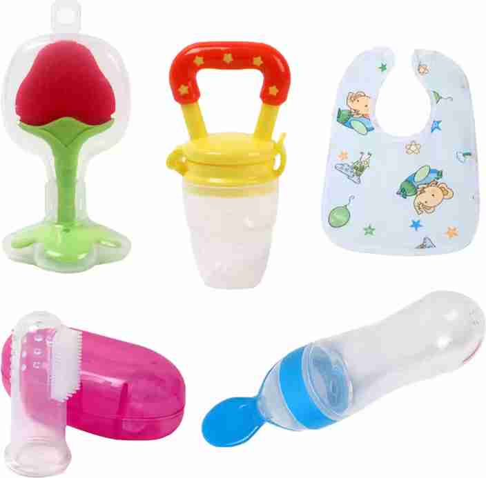 cismoline Fruit Feeder, Baby Food Dispensing Spoon ,Teether, Finger Brush,  Baby bib Teether and Feeder