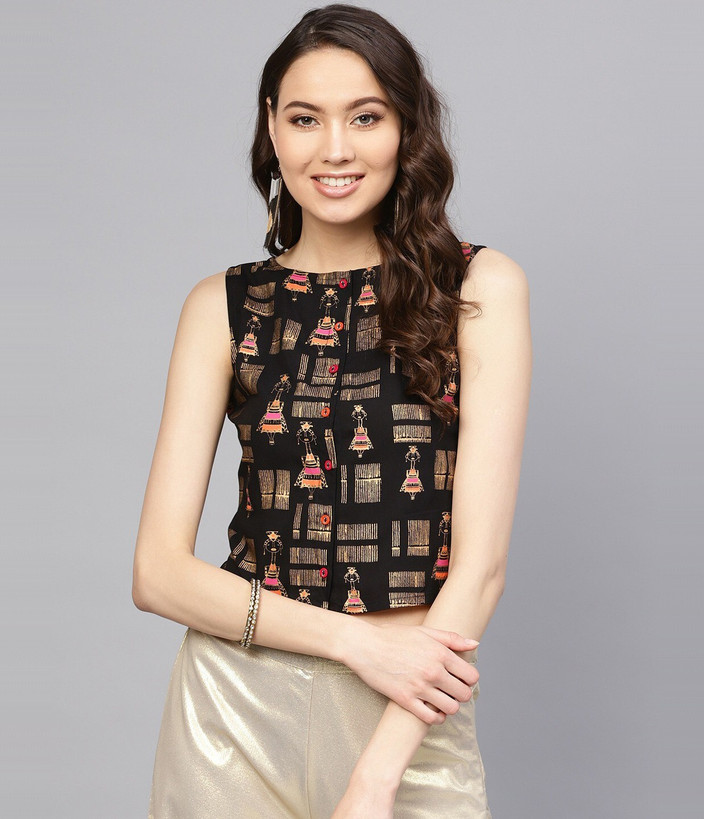 Varanga Casual No Sleeve Printed Women Multicolor Top Buy