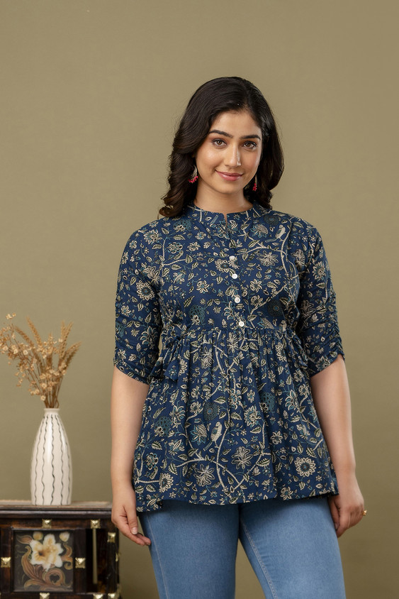 Murli Kurti Casual Printed Women Blue Top - Main Image