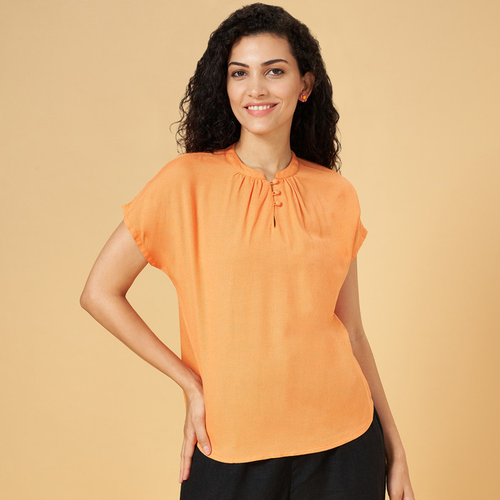 Honey By Pantaloons Casual Solid Women Orange Top Buy Honey By