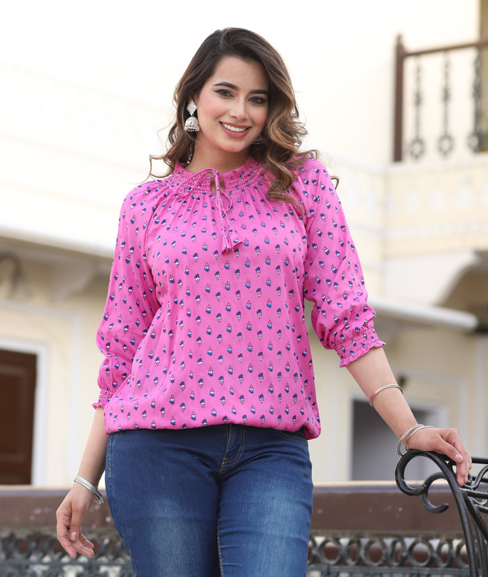 TRUSTED ENTERPRISES Casual Polka Print Women Pink Top