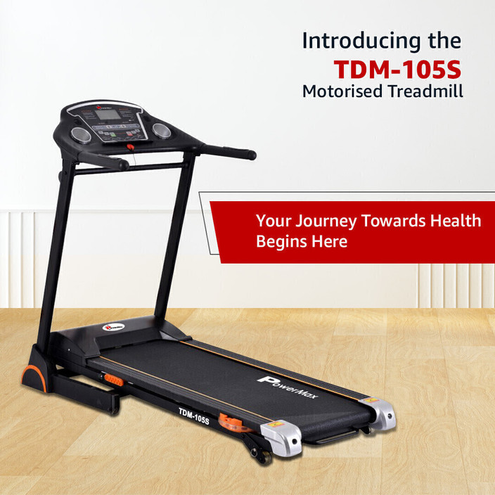 Powermax Fitness TDM-105S (4HP Peak) Max 115kg, Incline, Speed 14  Kmph, Foldable Home Use Treadmill (Max Weight:115 kg)