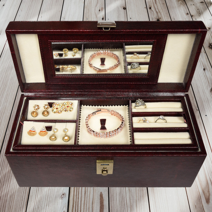 Small Jewellery Box With Lock Stones Bridge PU Leather Jewelry