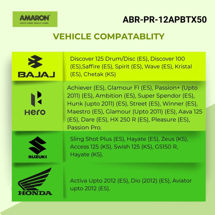 Amaron Battery Discover 125 St Battery Amaron ABR-PR-12APBTX50 Ah