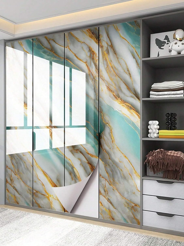 Vepvopz Vinyl Decorative Blue, Gold Wallpaper