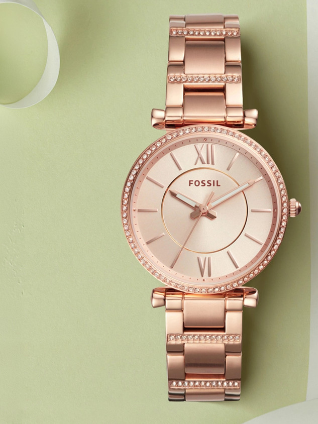 Carlie Es4301 Fossil ES4301 Carlie Three-Hand Rose Gold Tone