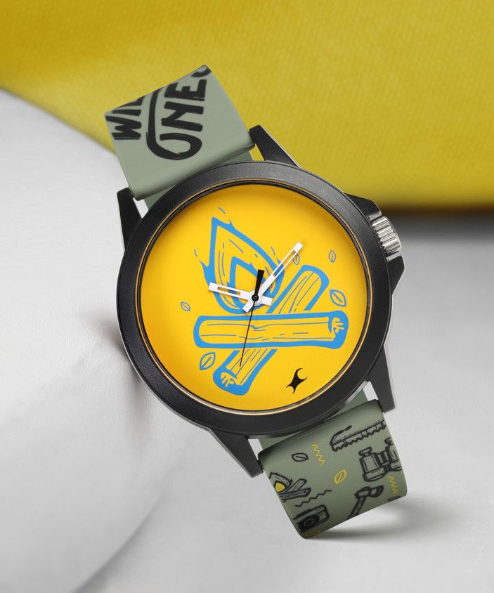 Quartz Analog Yellow Colour Fastrack Watches Fastrack Yellow Black