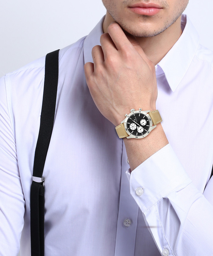 Titan NP90105KL02 Chronograph Blue Dial Leather Strap Analog Watch