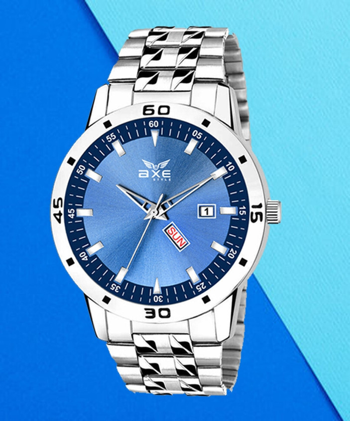 AXE Style XDD-1031 Blue Day Date Steel Chain Watch Branded