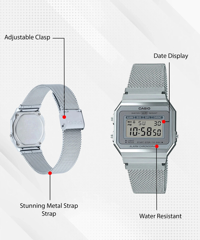 CASIO A700WM-7ADF Vintage Dial Silver Stainless Steel Mesh Band