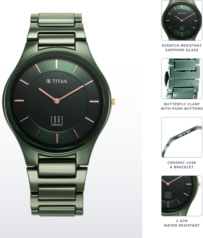 Meesho Watch Aarya Free Titan Edge Ceramic Quartz In Glossy Green