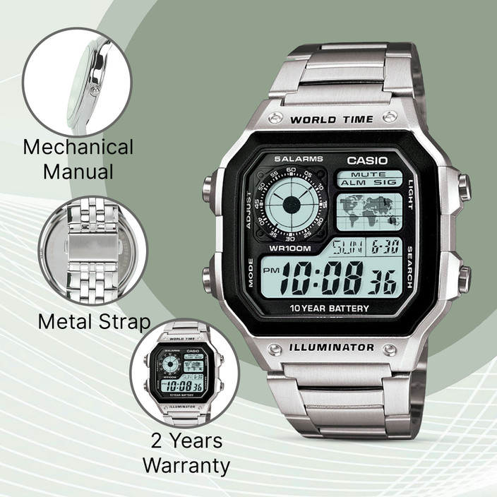 Stainless Steel Casio World Time Watch Manual Ae 1200whd Casio