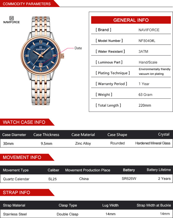 NAVIFORCE 8040 Exlcusive TwoTone with date edition watch for womens Analog  Watch - For Women - Buy NAVIFORCE 8040 Exlcusive TwoTone with date edition  watch for womens Analog Watch - For Women