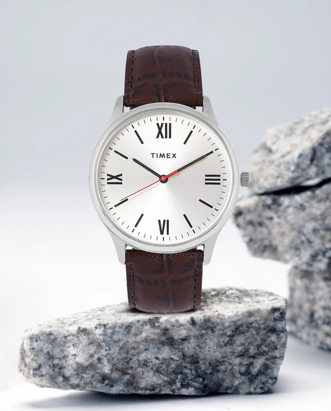 Timex Watches Origin Country TIMEX Silver Dial Leather Strap