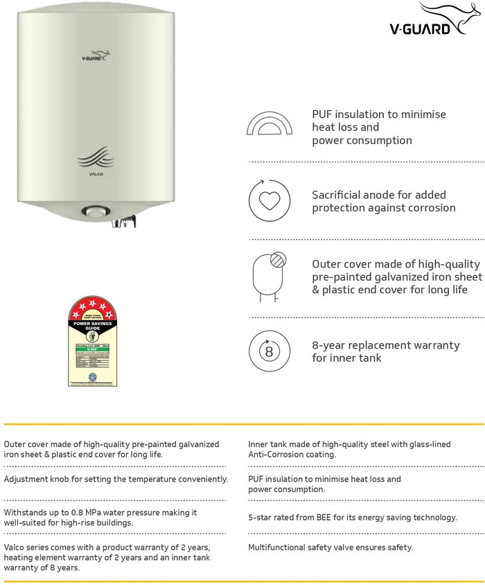 V Guard 15 Litre Geyser Star V-Guard Industries Limited Victo DG