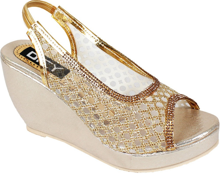 ladies gold wedges
