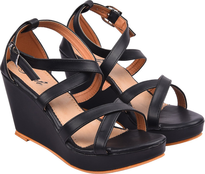 womens black wedge heels