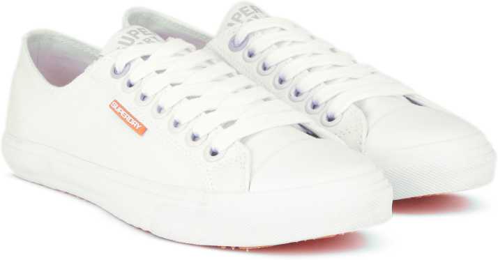 New Womens Superdry White Low Pro Sneaker Canvas Trainers Lace Up