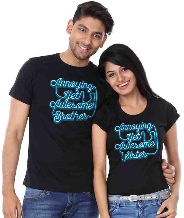 BonOrganik Printed Couple Round Neck 