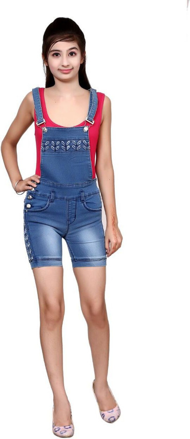 ORIEX Dungaree For Girls Solid Denim 