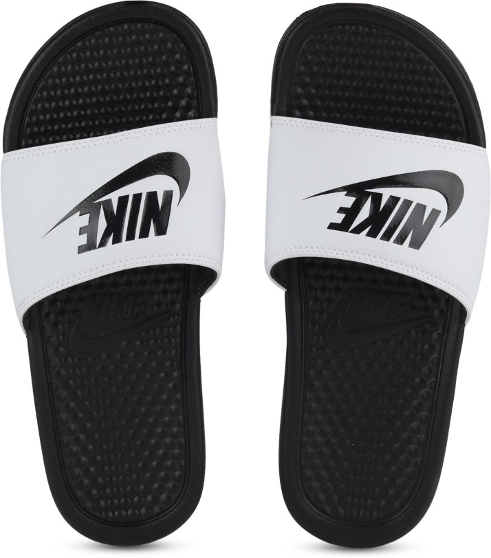 nike black and white benassi slides