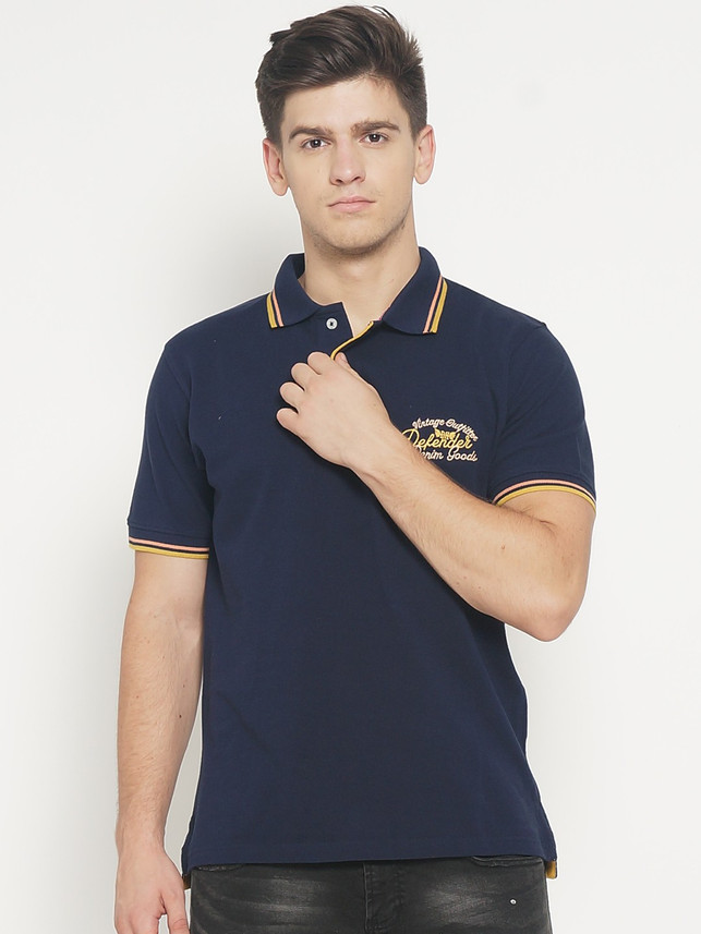 DEFENDER Solid Men Polo Neck Blue T 