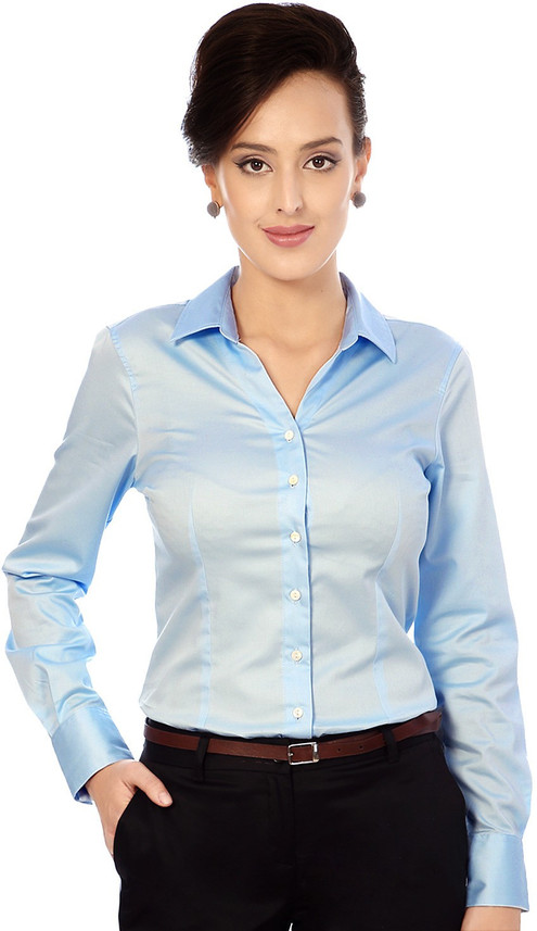VAN HEUSEN Women Solid Formal Blue 