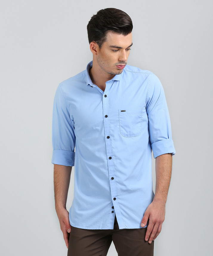 peter england men solid casual blue shirt