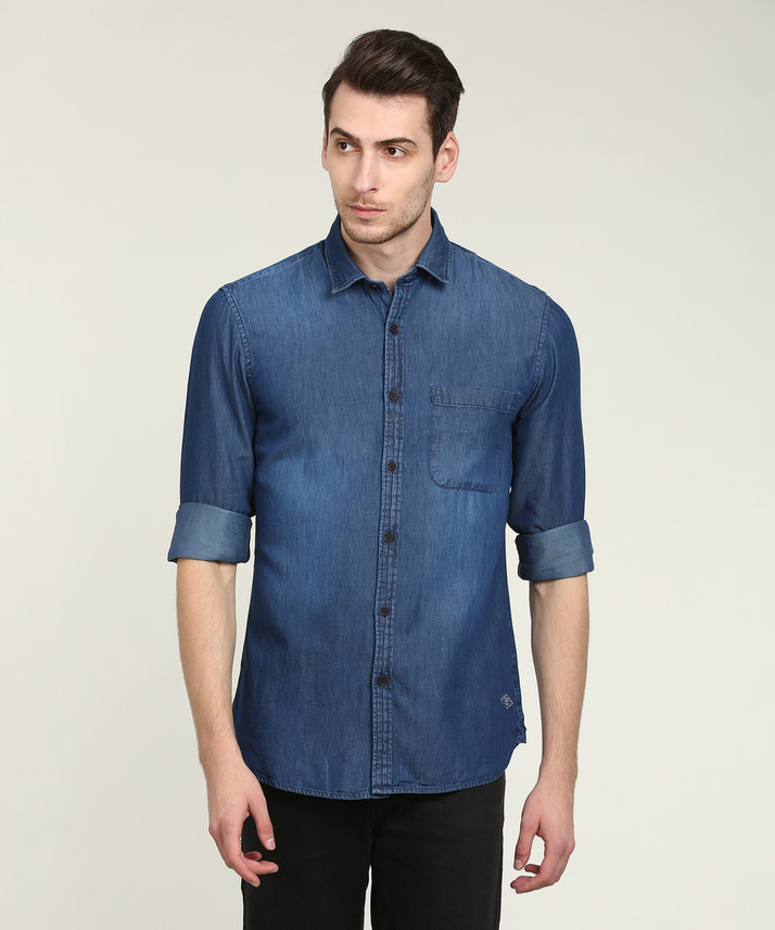 peter england men solid casual blue shirt