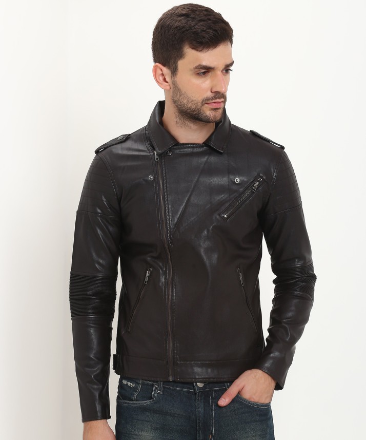 flying machine black leather jacket