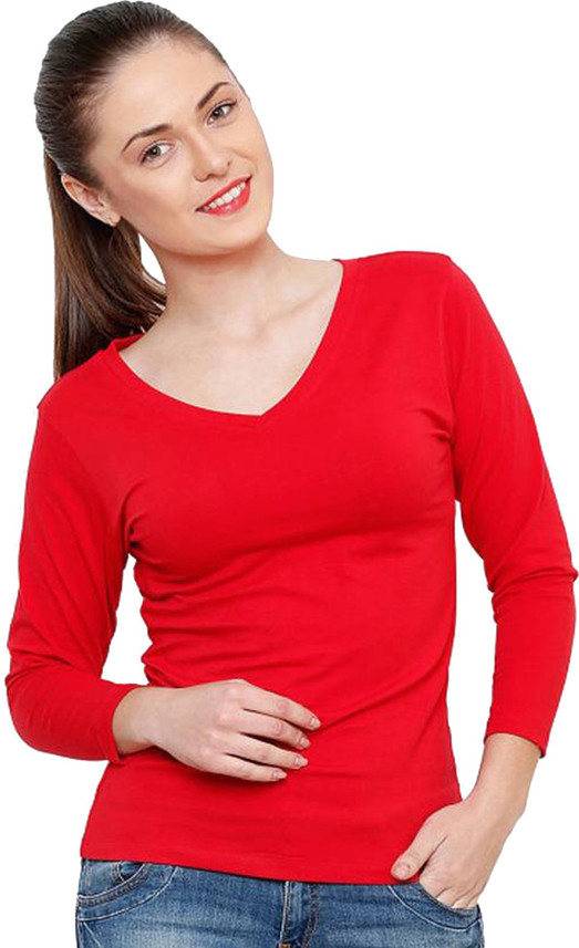 women's v neck red t shirt