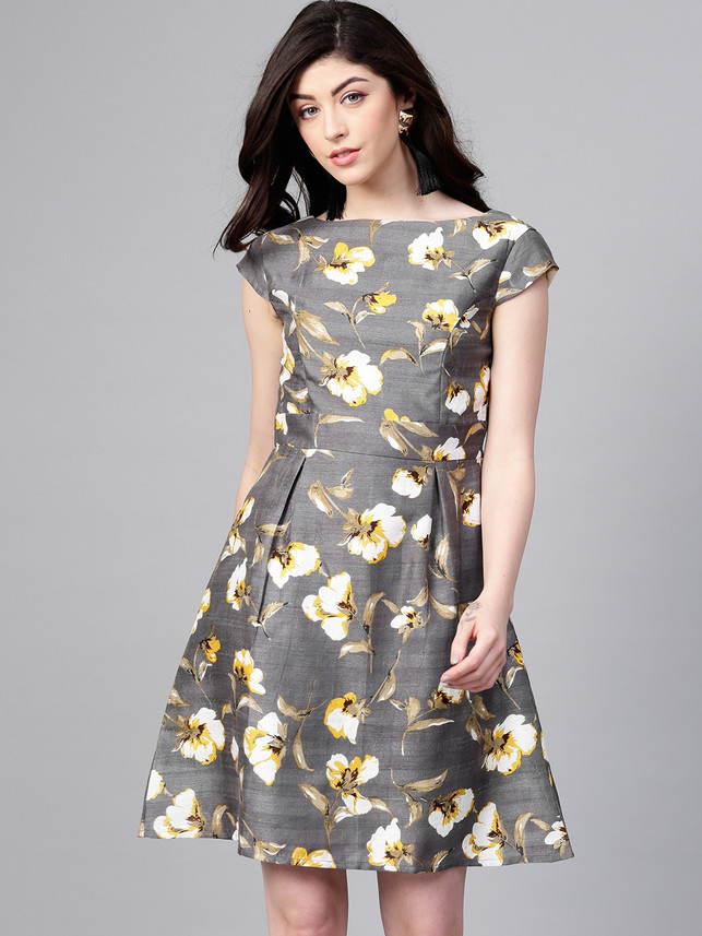 SASSAFRAS Women A-line Grey Dress - Buy 