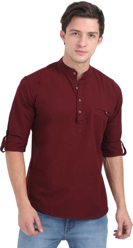Details about   Men's Maroon Solid Indian 100% Cotton Kurta Shirt Straight Kurta