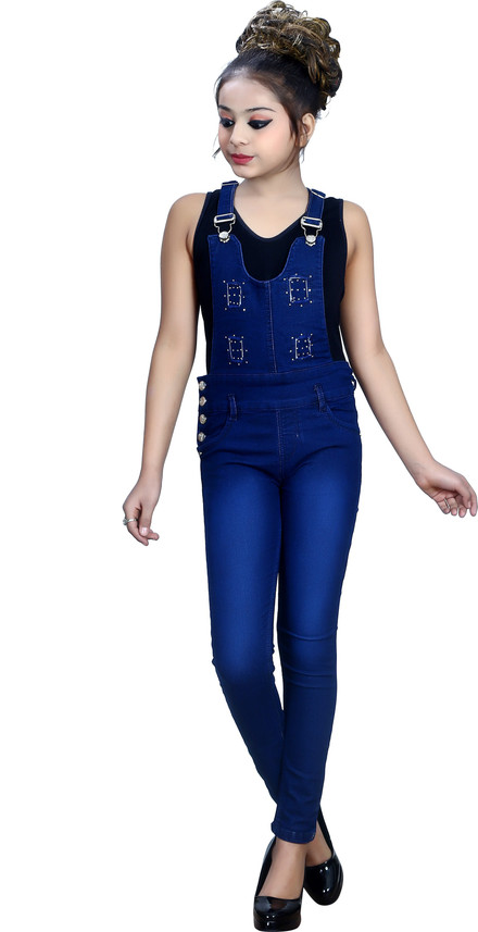 Fellamo Dungaree For Girls Solid Denim 
