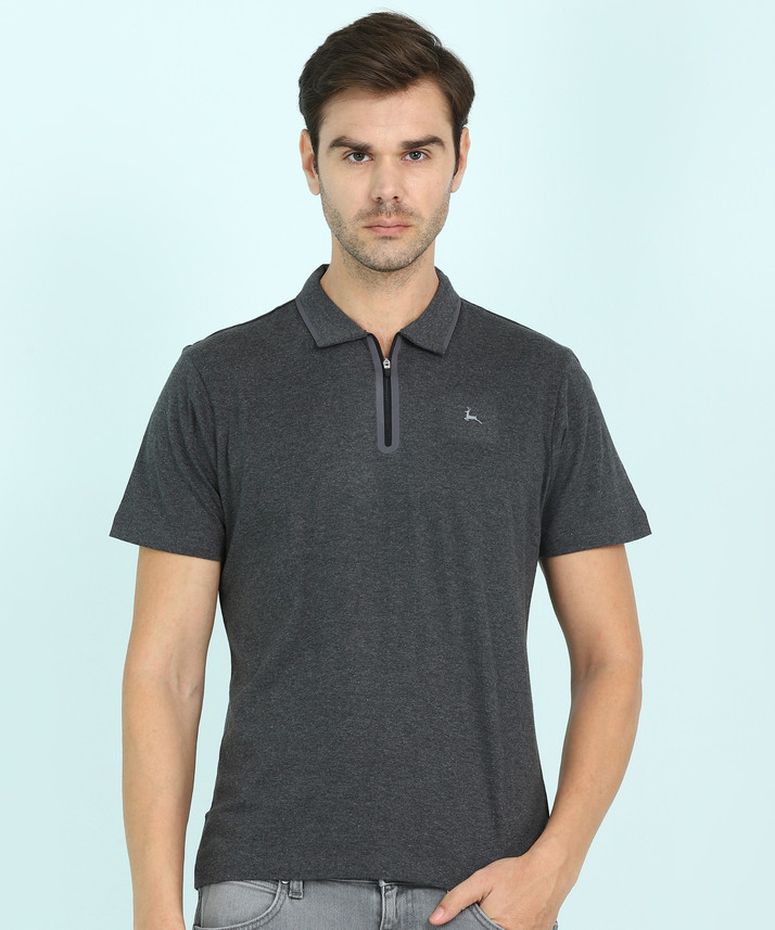 PARX Solid Men Polo Neck Grey T-Shirt 