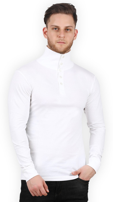 mens white high neck t shirt