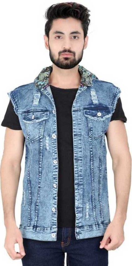 denim sleeveless jacket men's